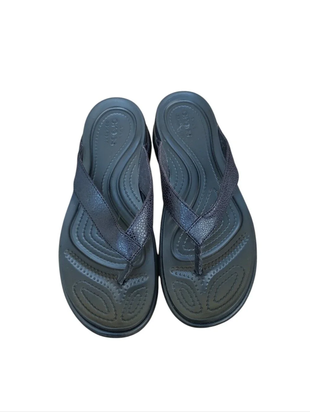 CROCS Black Wedge Thong Sandals